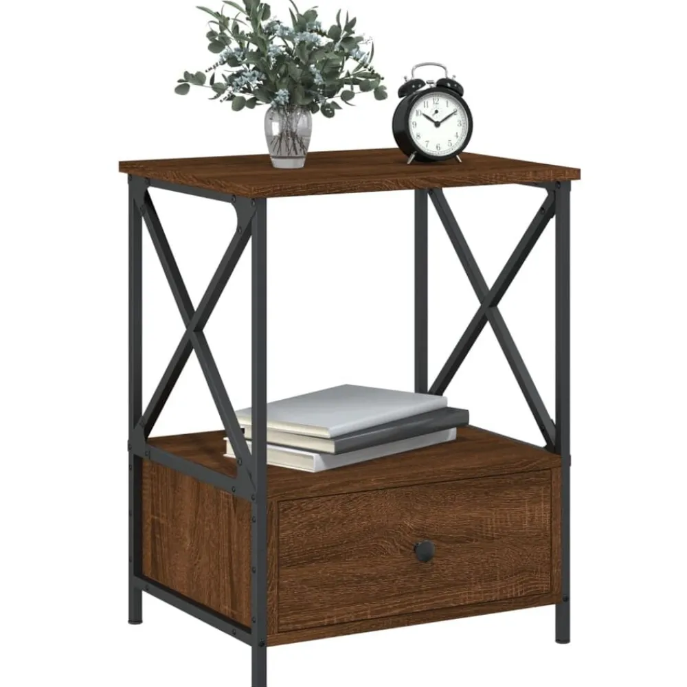 vidaXL Mesita de noche madera de ingeniería marrón roble 50x41x65 cm Marrón roble New