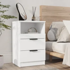 vidaXL Mesita de noche madera contrachapada Blanco Hot