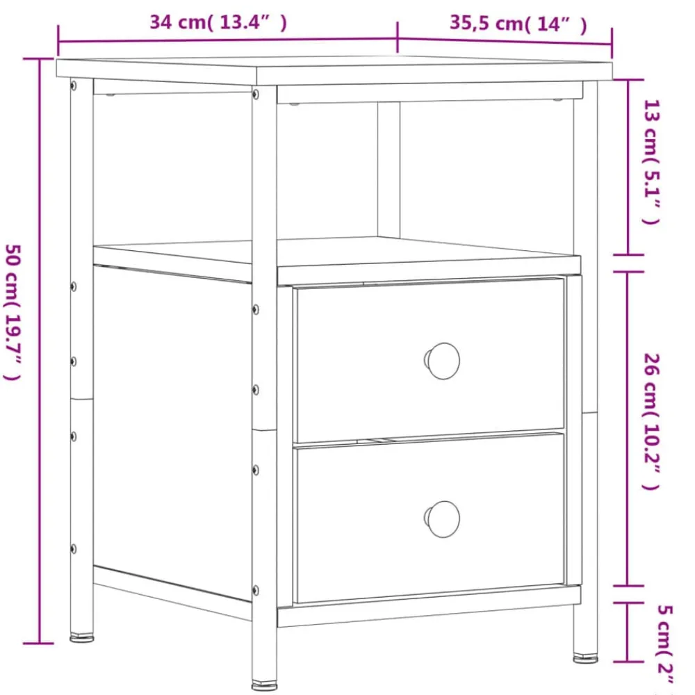 vidaXL Mesas-Mesita de noche madera de ingeniería 34x35,5x50 cm