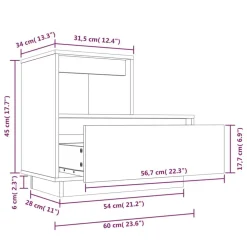 vidaXL Mesas-Mesita de noche madera maciza de pino 60x34x51 cm