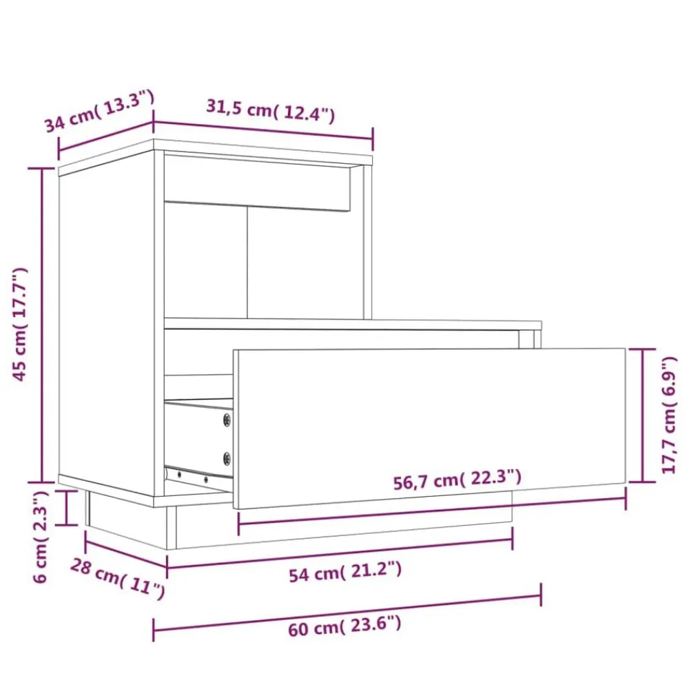 vidaXL Mesas-Mesita de noche madera maciza de pino 60x34x51 cm