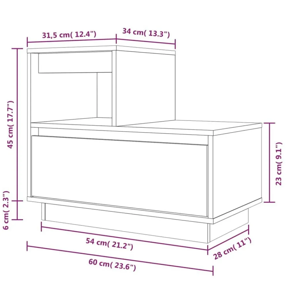 vidaXL Mesas-Mesita de noche madera maciza de pino 60x34x51 cm