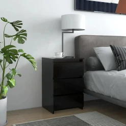 vidaXL Mesita de noche madera contrachapada 40x35x62,5 cm Negro