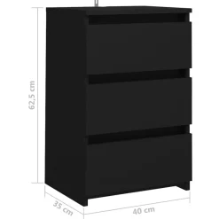 vidaXL Mesita de noche madera contrachapada 40x35x62,5 cm Negro