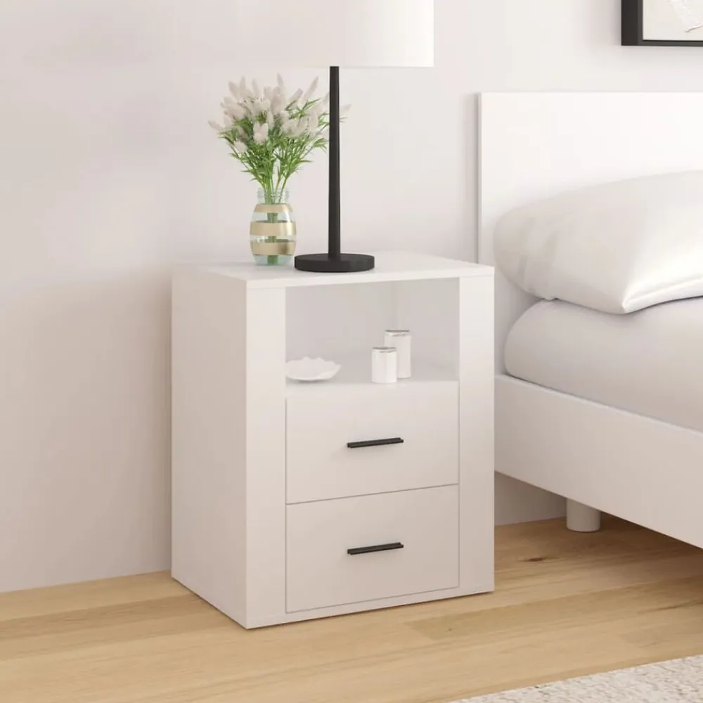 vidaXL Mesita de noche madera contrachapada 50x36x60 cm Blanco Discount