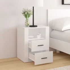 vidaXL Mesita de noche madera contrachapada 50x36x60 cm Blanco Discount