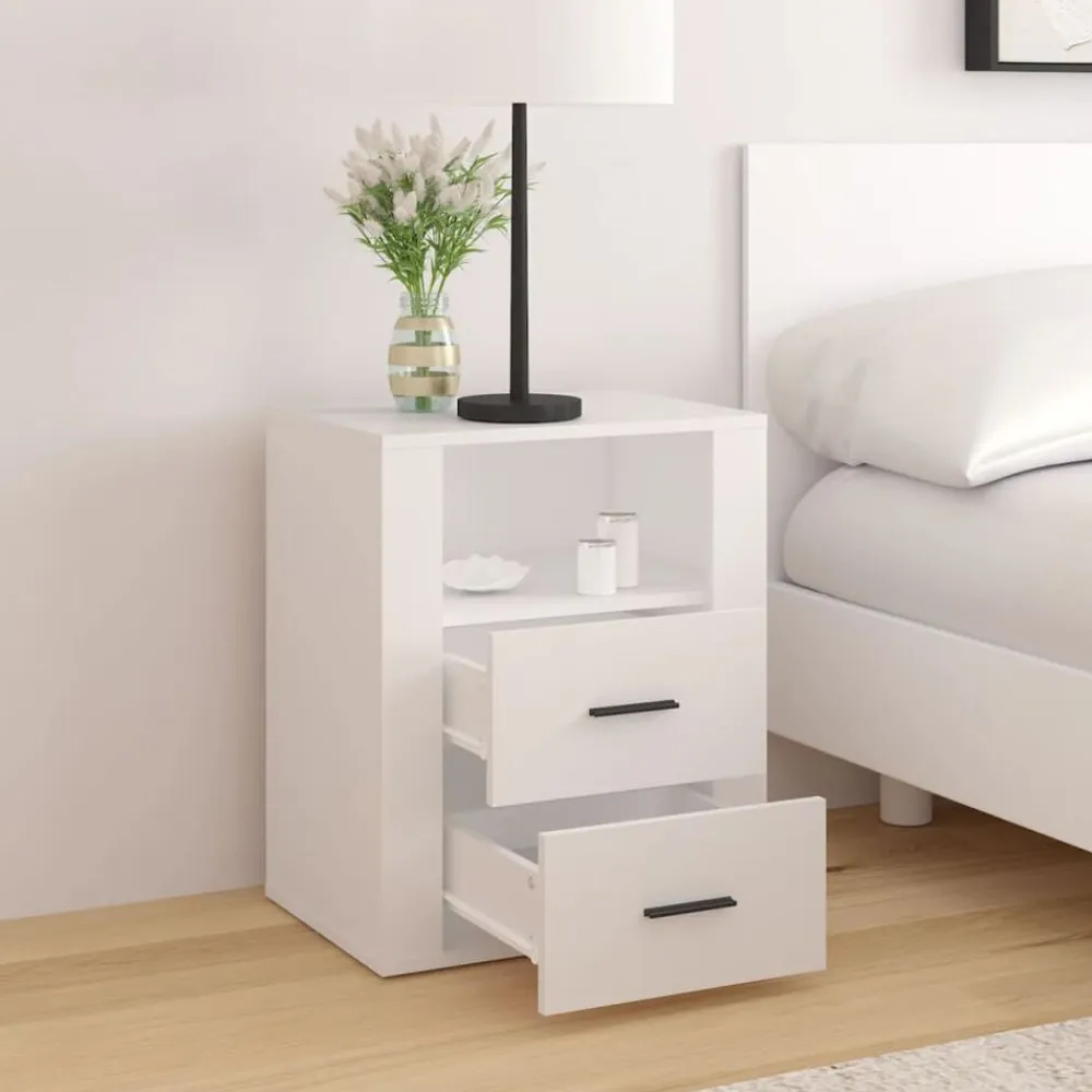 vidaXL Mesita de noche madera contrachapada 50x36x60 cm Blanco Discount