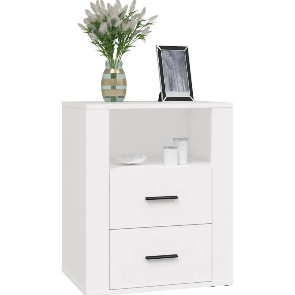 vidaXL Mesita de noche madera contrachapada 50x36x60 cm Blanco Discount