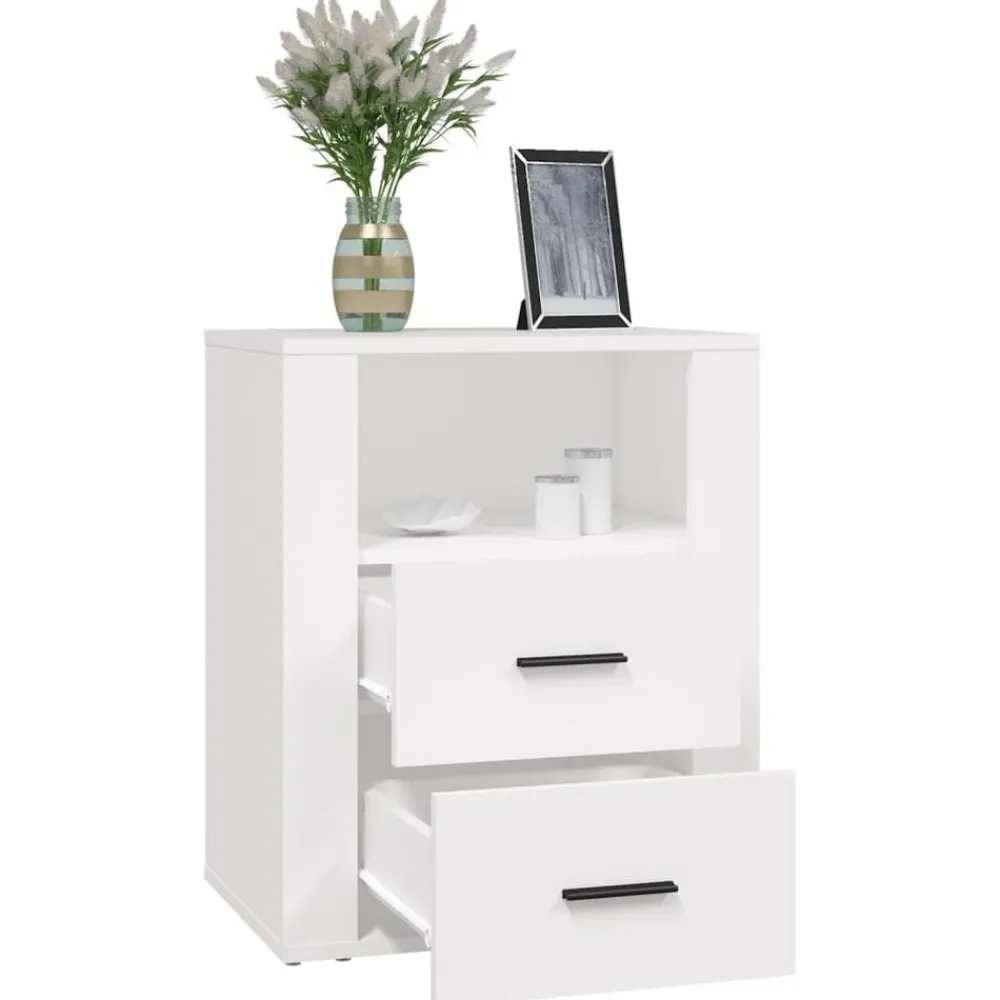 vidaXL Mesita de noche madera contrachapada 50x36x60 cm Blanco Discount