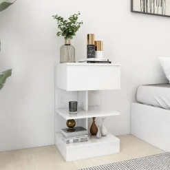 vidaXL Mesita de noche madera contrachapada blanco brillo 40x35x65 cm Blanco brillante Outlet