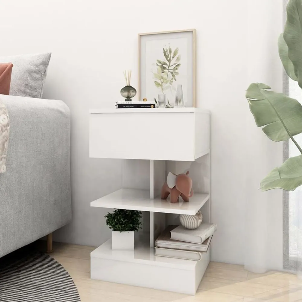 vidaXL Mesita de noche madera contrachapada blanco brillo 40x35x65 cm Blanco brillante Outlet