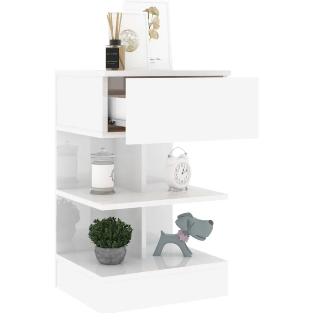 vidaXL Mesita de noche madera contrachapada blanco brillo 40x35x65 cm Blanco brillante Outlet