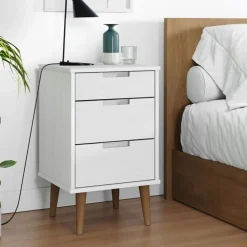 vidaXL Mesas-Mesita de noche MOLDE madera maciza de pino blanca 40x35x65 cm
