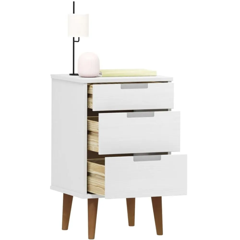 vidaXL Mesas-Mesita de noche MOLDE madera maciza de pino blanca 40x35x65 cm