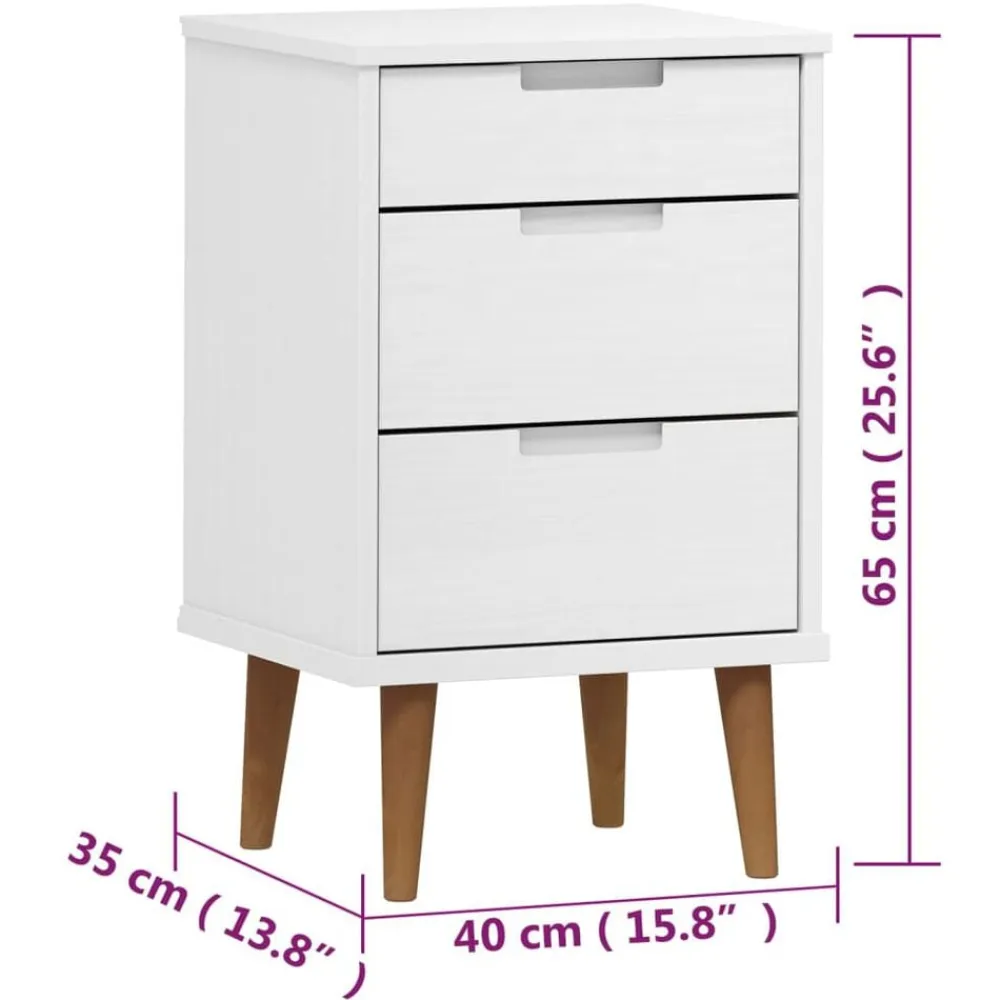 vidaXL Mesas-Mesita de noche MOLDE madera maciza de pino blanca 40x35x65 cm