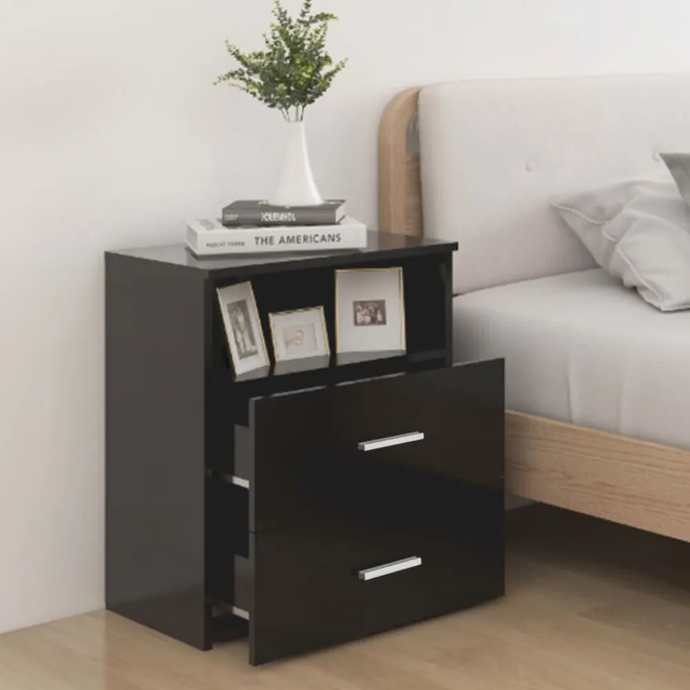 vidaXL Mesita de noche negra 50x32x60 cm Negro New