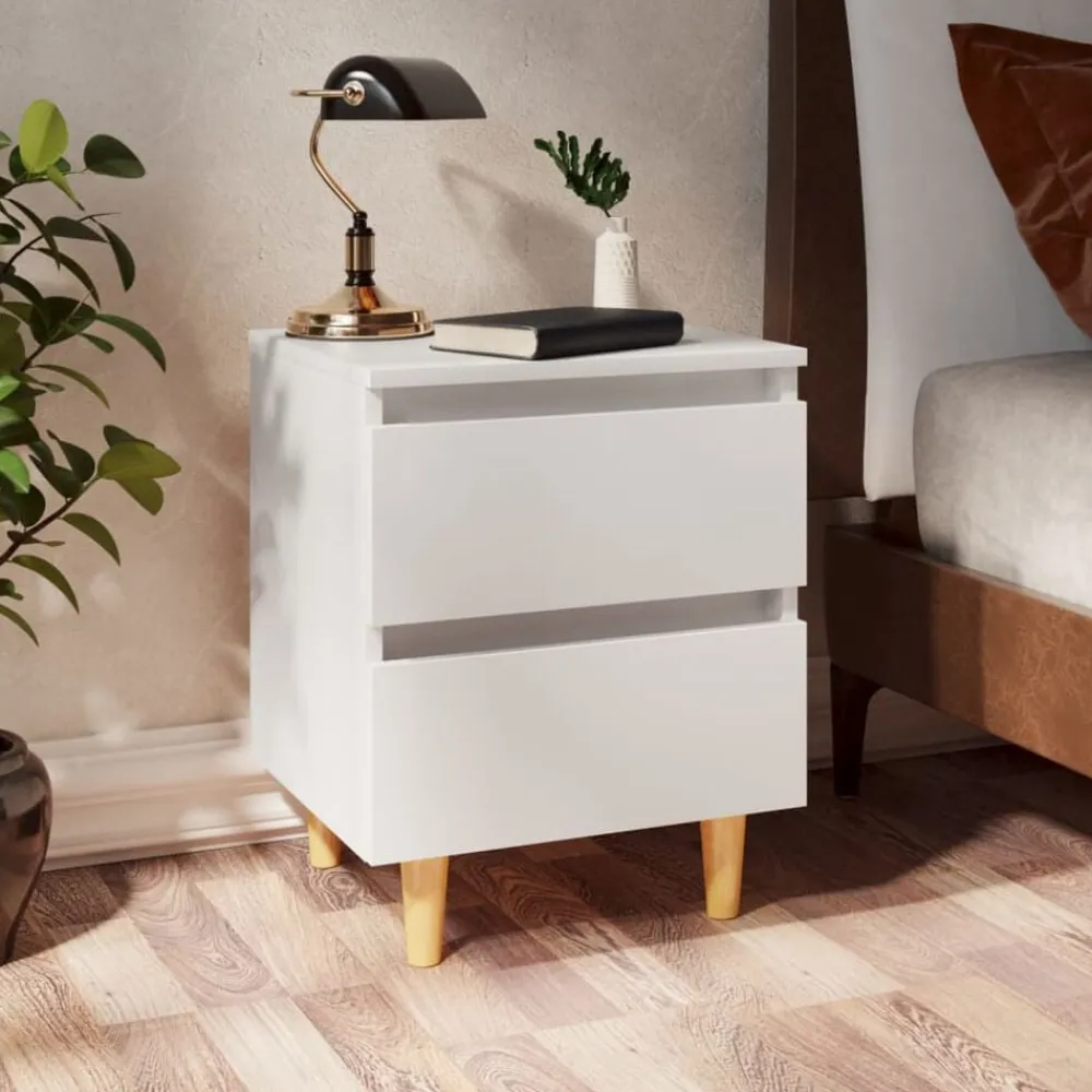vidaXL Mesita de noche patas de madera pino maciza 40x35x50cm Blanco Discount