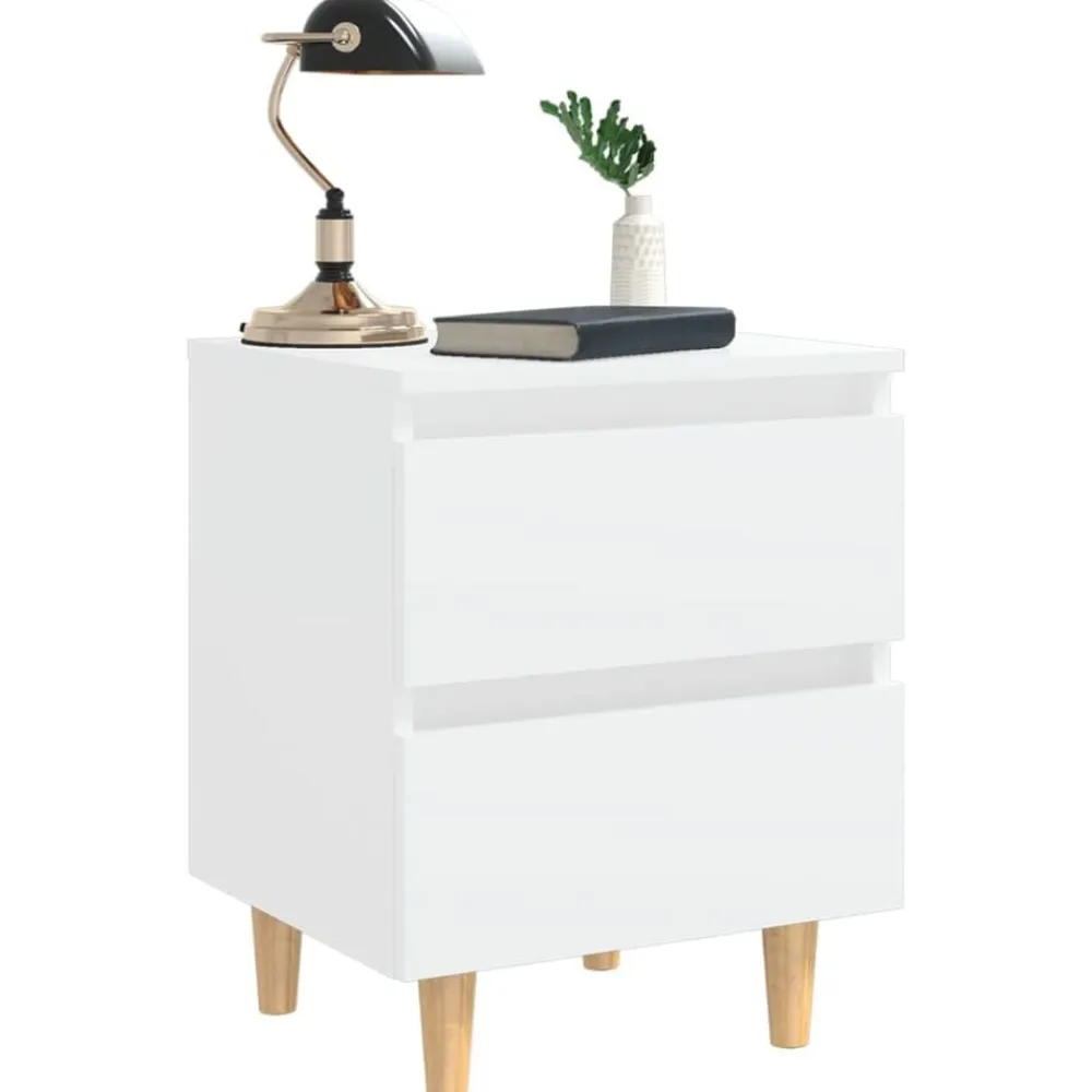 vidaXL Mesita de noche patas de madera pino maciza 40x35x50cm Blanco Discount