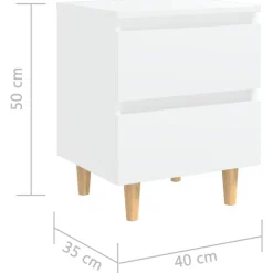 vidaXL Mesita de noche patas de madera pino maciza 40x35x50cm Blanco Discount