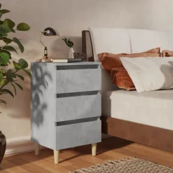 vidaXL Mesita de noche patas madera maciza gris hormigón 40x35x69 cm Gris hormig&oacute;n Sale
