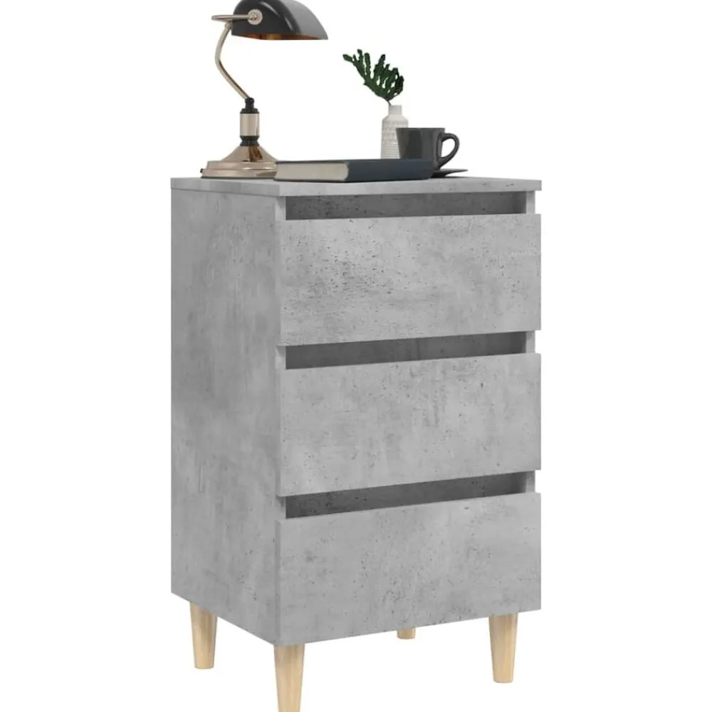 vidaXL Mesita de noche patas madera maciza gris hormigón 40x35x69 cm Gris hormigón Sale