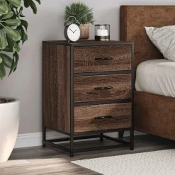 vidaXL Mesita noche madera ingeniería roble marrón 40x34,5x60cm metal Marr&oacute;n roble New