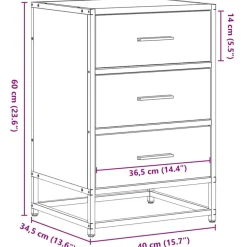 vidaXL Mesita noche madera ingeniería roble marrón 40x34,5x60cm metal Marr&oacute;n roble New