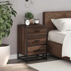 vidaXL Mesita noche madera ingeniería roble marrón 40x34,5x60cm metal Marr&oacute;n roble New