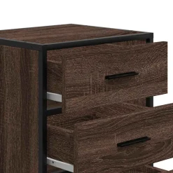 vidaXL Mesita noche madera ingeniería roble marrón 40x34,5x60cm metal Marr&oacute;n roble New