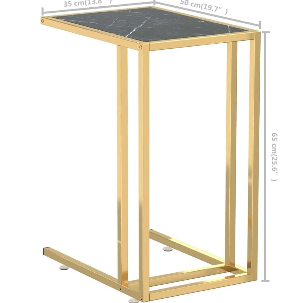 vidaXL Mesita ordenador vidrio transparente negro mármol 50x35x65cm Dorado y negro mármol Outlet