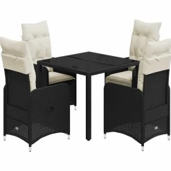 vidaXL Muebles De Jardín-Mesita y sillas jardín 5 pzas y cojines ratán sintético negro