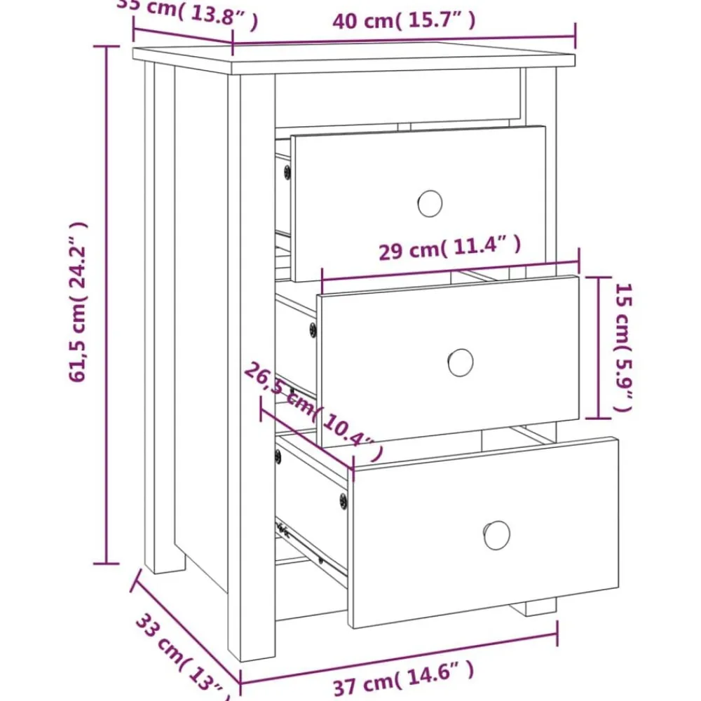 vidaXL Mesas-Mesitas de noche 2 uds madera maciza de pino 40x35x61,5cm