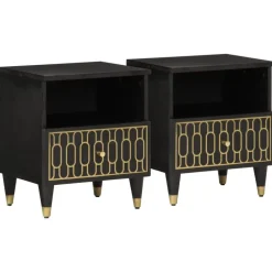 vidaXL Mesitas de noche 2 uds madera maciza de mango 40x33x46 cm Negro New
