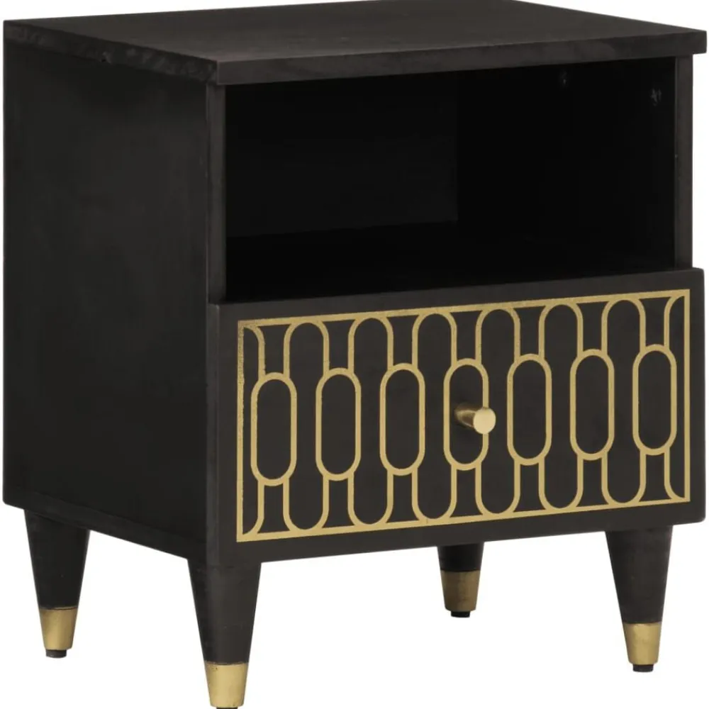 vidaXL Mesitas de noche 2 uds madera maciza de mango 40x33x46 cm Negro New