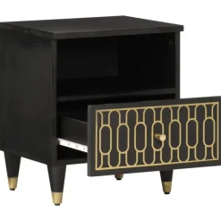 vidaXL Mesitas de noche 2 uds madera maciza de mango 40x33x46 cm Negro New