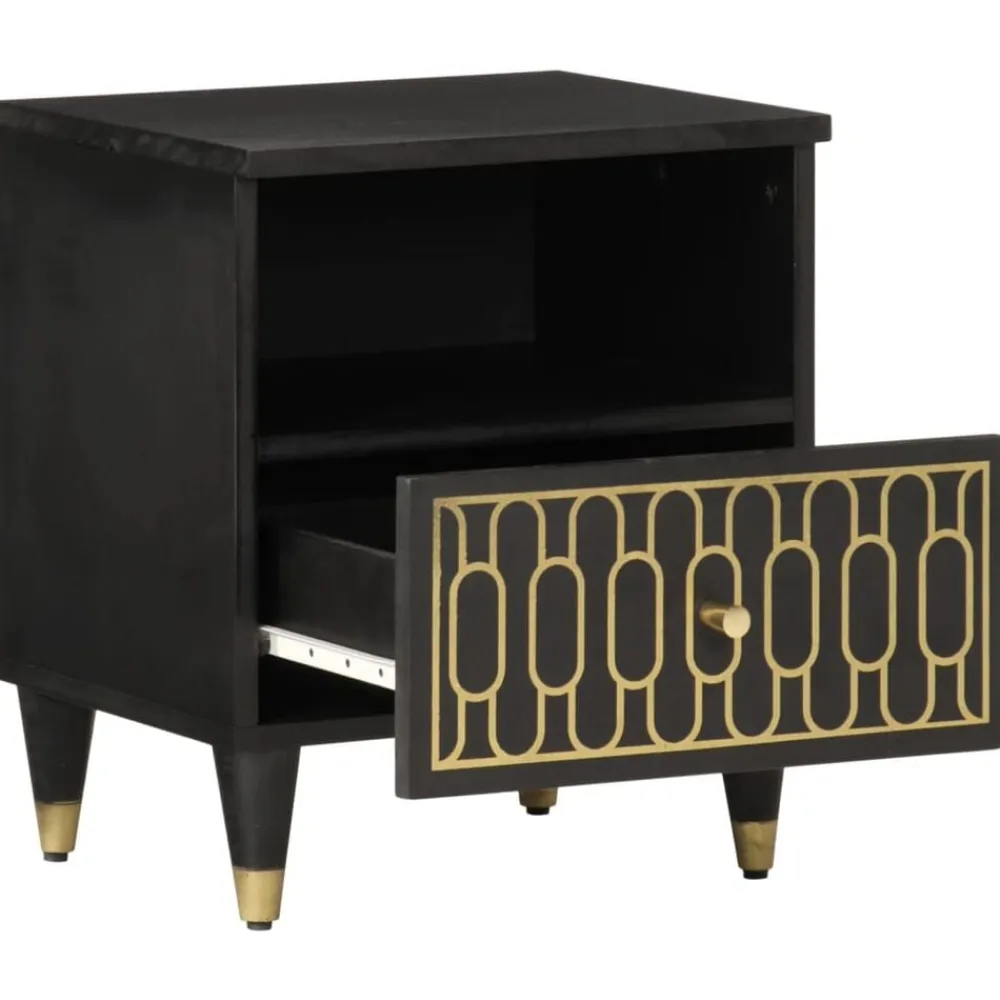 vidaXL Mesitas de noche 2 uds madera maciza de mango 40x33x46 cm Negro New