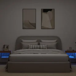 vidaXL Mesitas de noche de pared con luces LED 2 unidades roble marrón Marr&oacute;n roble Sale