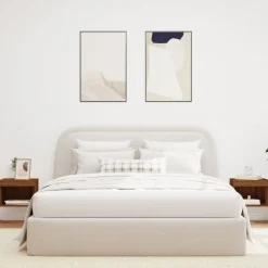 vidaXL Mesitas de noche de pared con luces LED 2 unidades roble marrón Marr&oacute;n roble Sale