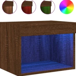 vidaXL Mesitas de noche de pared con luces LED 2 unidades roble marrón Marr&oacute;n roble Sale