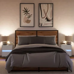 vidaXL Mesas-Mesitas de noche de pared con luces LED 2 unidades