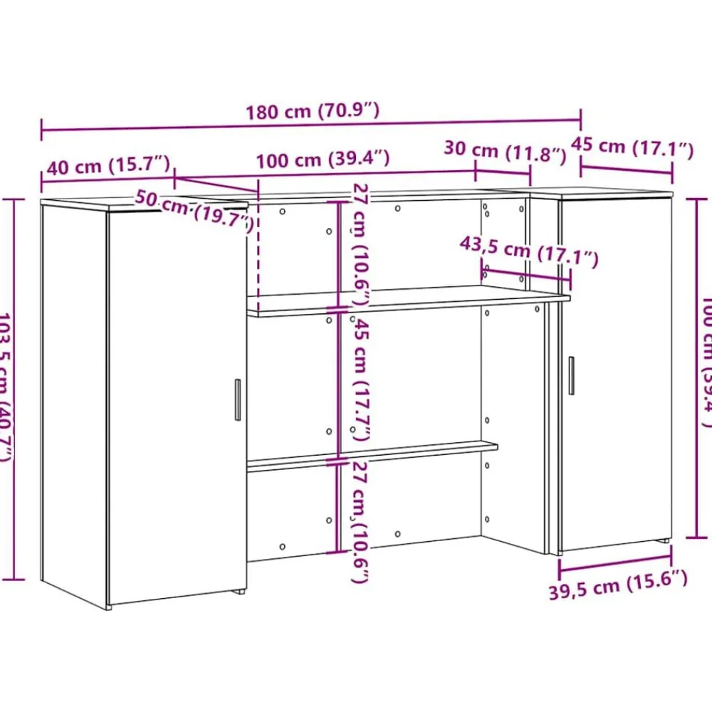vidaXL Mostrador de recepción sonoma gris 180x50x103,5 cm Gris sonoma Discount