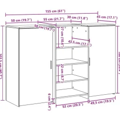 vidaXL Mobiliario De Oficina-Mostrador de recepción gris hormigón 155x50x103,5 cm