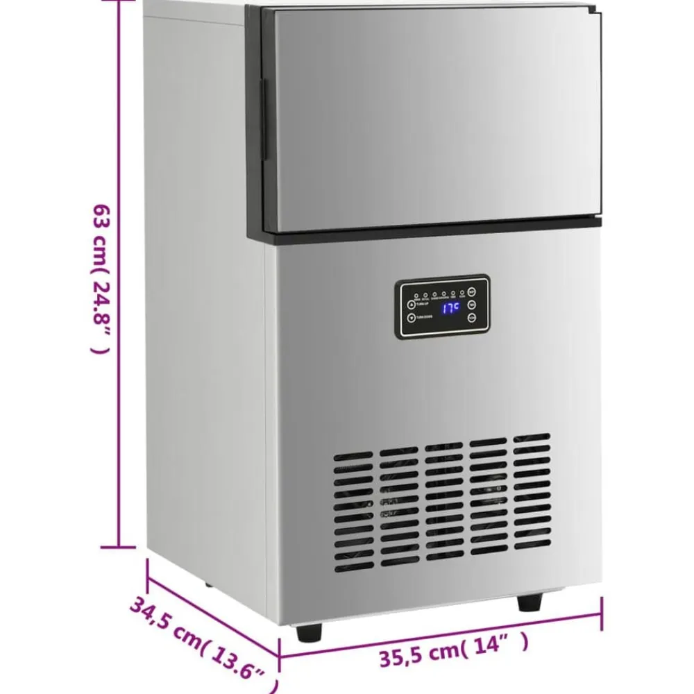 vidaXL Cocina Y Comedor-Máquina de hacer cubitos de hielo plateada 45 kg/24 h