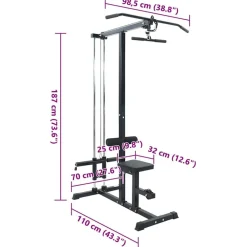 vidaXL Fitness Y Musculación-Máquina de jalón al pecho Manual Negro 110 x 70 x 187 cm