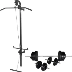vidaXL Fitness Y Musculación-Máquina musculación Power Tower con pesas y mancuernas 60,5 kg