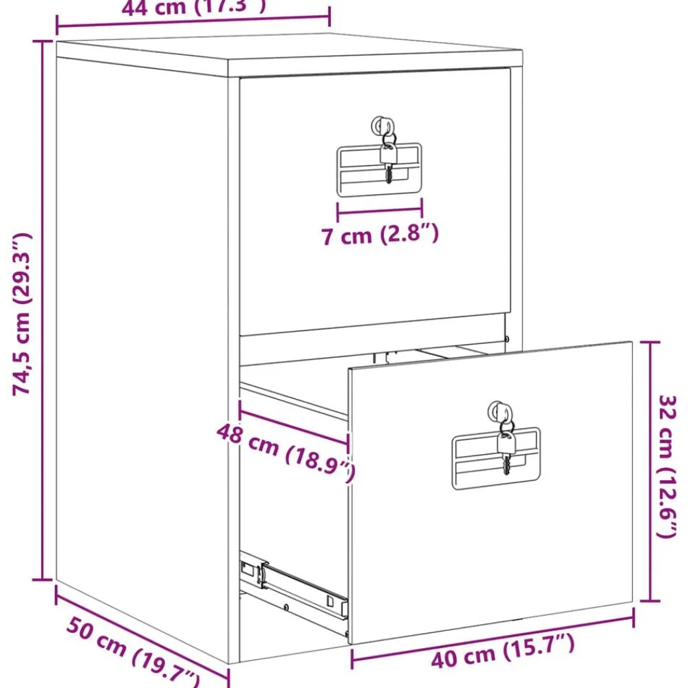 vidaXL Armarios Y Almacenamiento-Mueble archivador 44 x 50 x 74,5 cm Acero Laminado en Frío