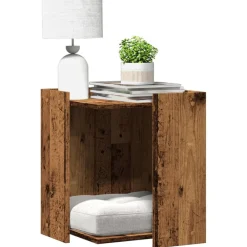 vidaXL Mueble arenero de gatos madera ingeniería envejecida 42x42x51cm Madera antigua Discount
