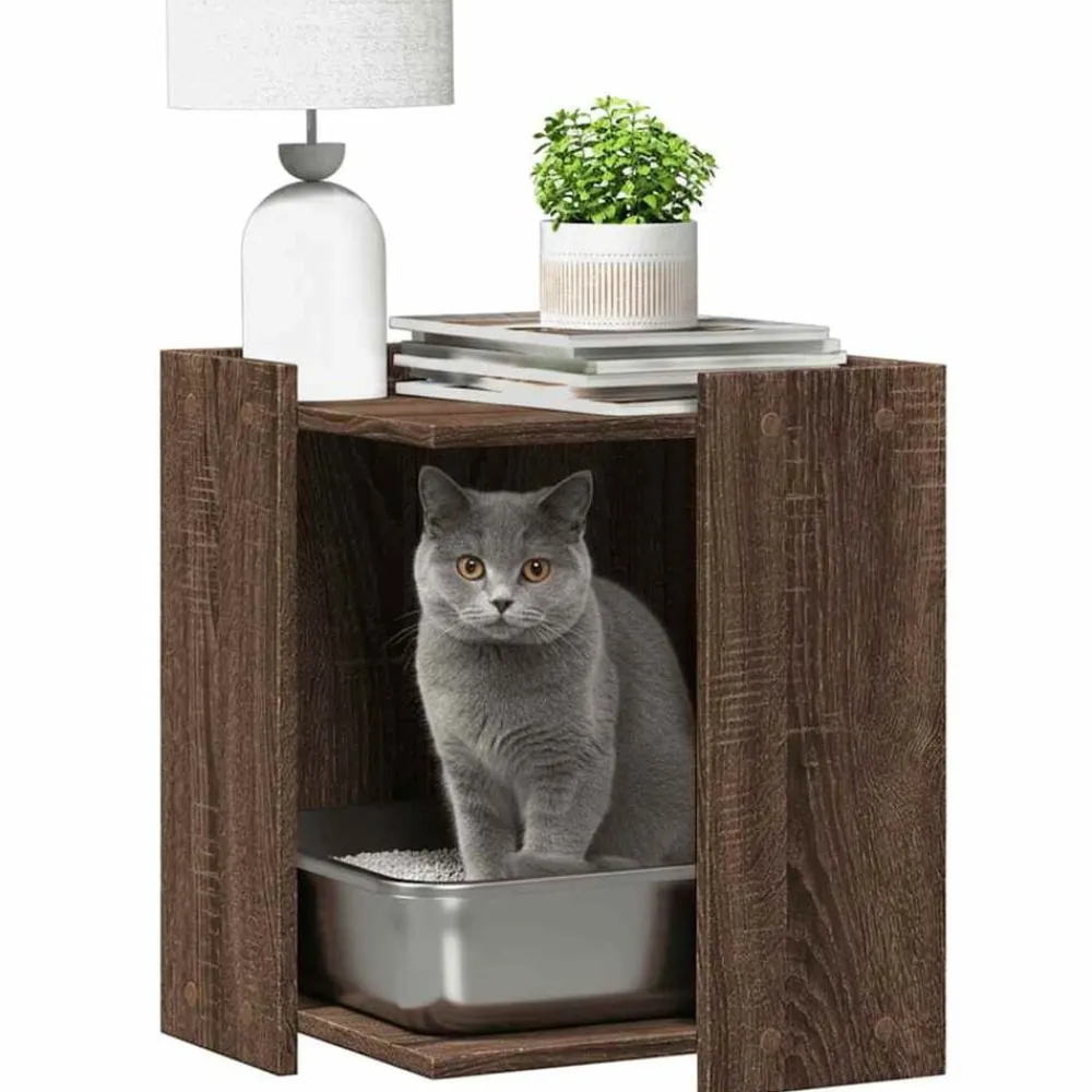 vidaXL Productos Para Mascotas-Mueble arenero para gatos madera marrón roble 42x42x51 cm