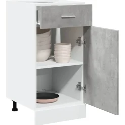 vidaXL Mueble bajo con cajón "Lyon" de, gris hormigón, 40 x 46 x 81,5 cm, madera de ingeniería Gris hormig&oacute;n Discount