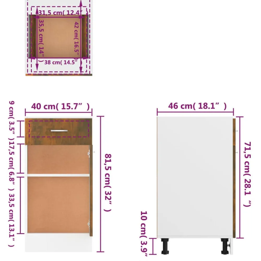 vidaXL Armarios Y Almacenamiento-Mueble bajo con cajón "Lyon" de, , 40 x 46 x 81,5 cm, madera de ingeniería